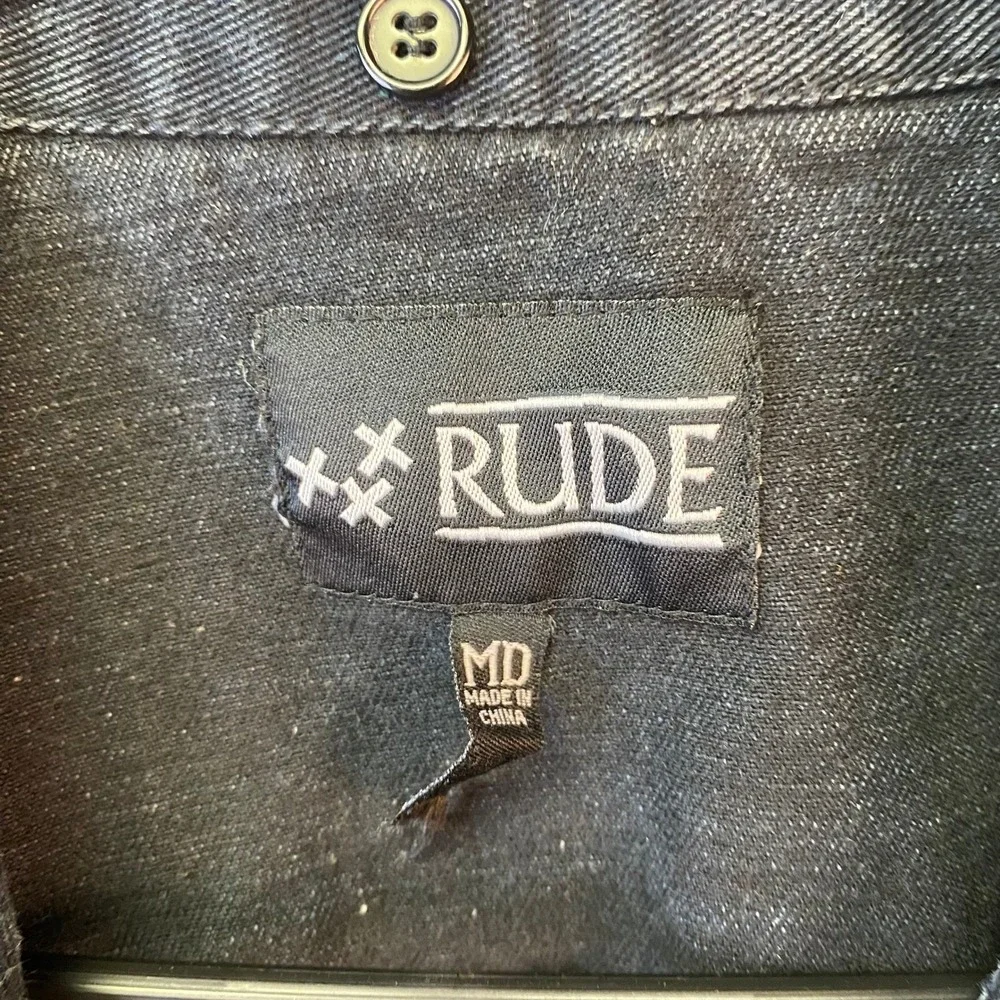 Rude Mens Washed Black Denim Vest Sleeveless Trucker Jacket Size MD RN120684